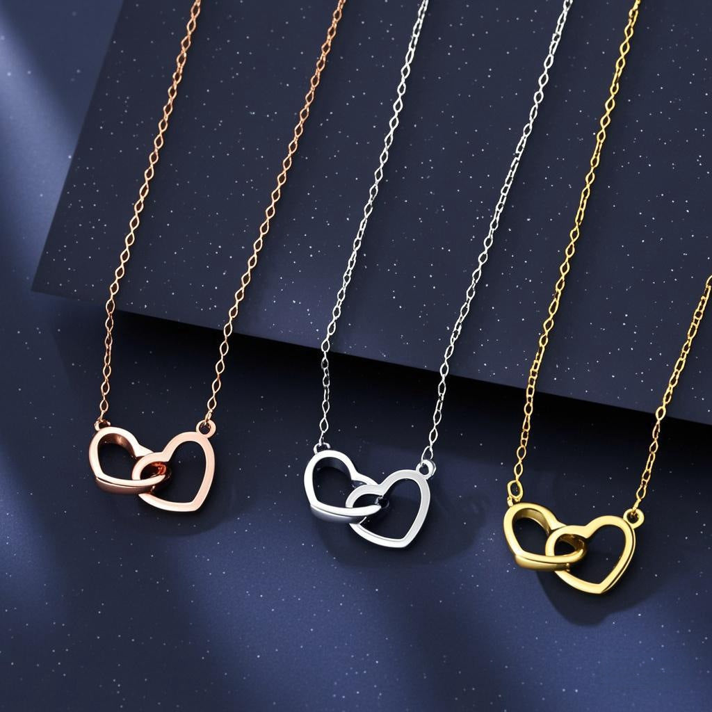 Double Heart Titanium Steel Necklace for Women - Fashion